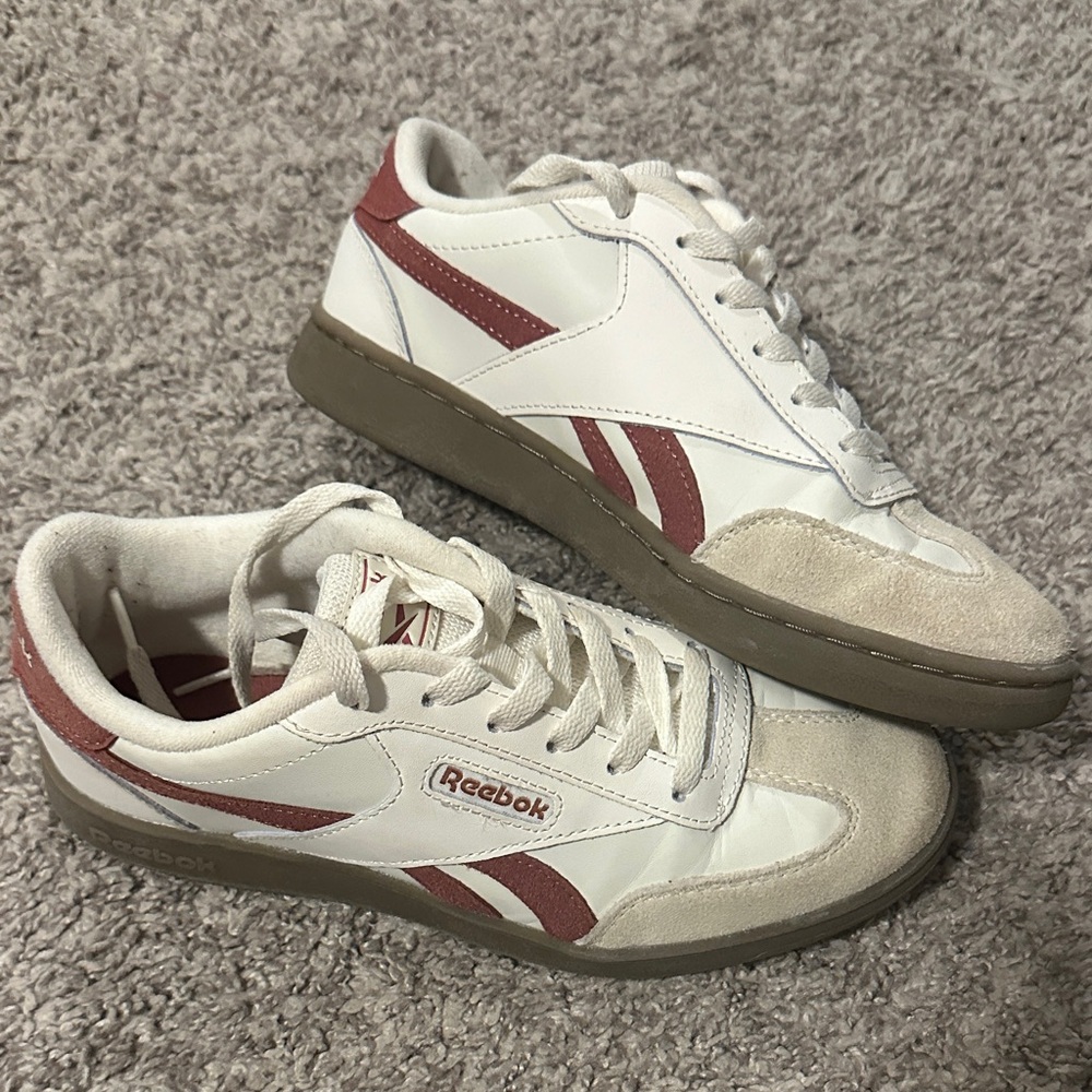 Reebok Classic White and Maroon Sneakers